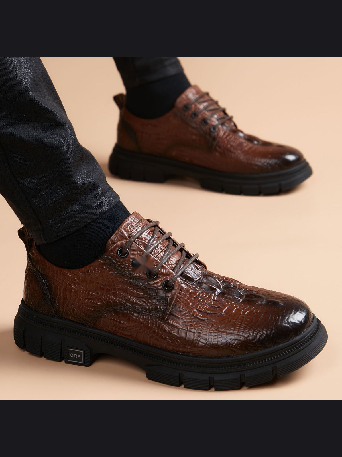 Brown handcrafted genuine leather shoes - color image