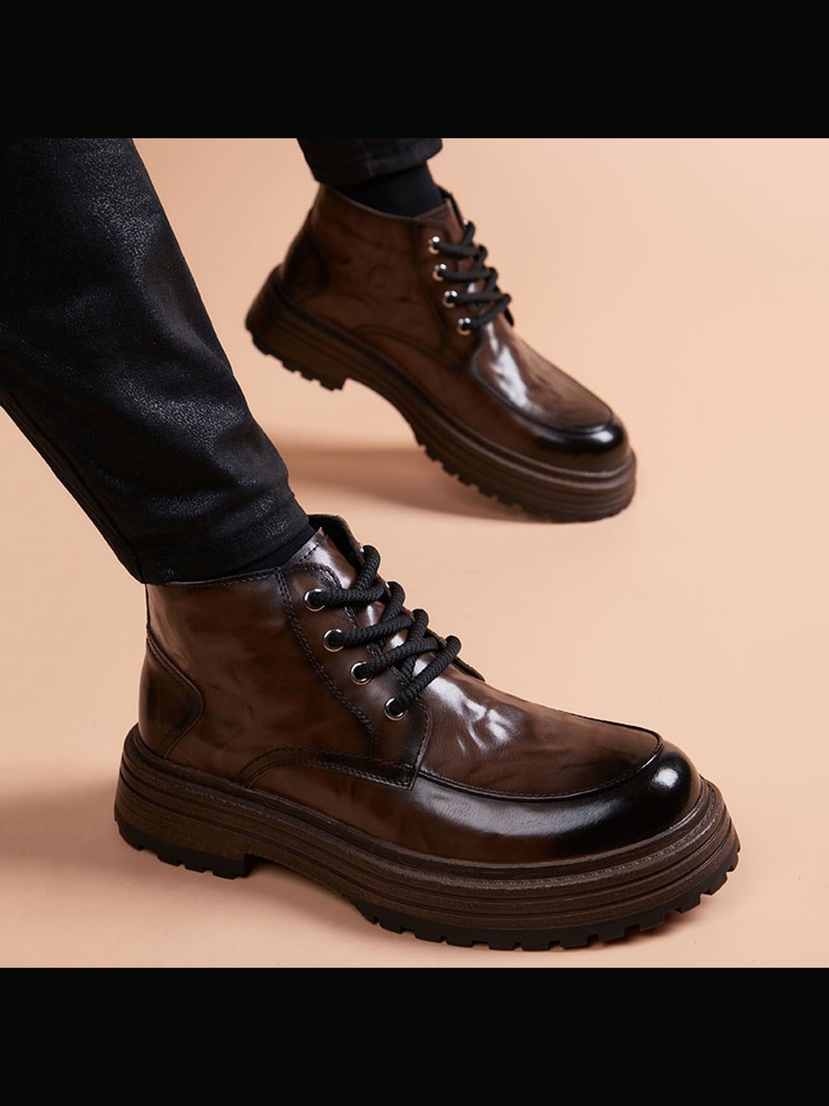 Brown handcrafted genuine leather shoes - color swatch