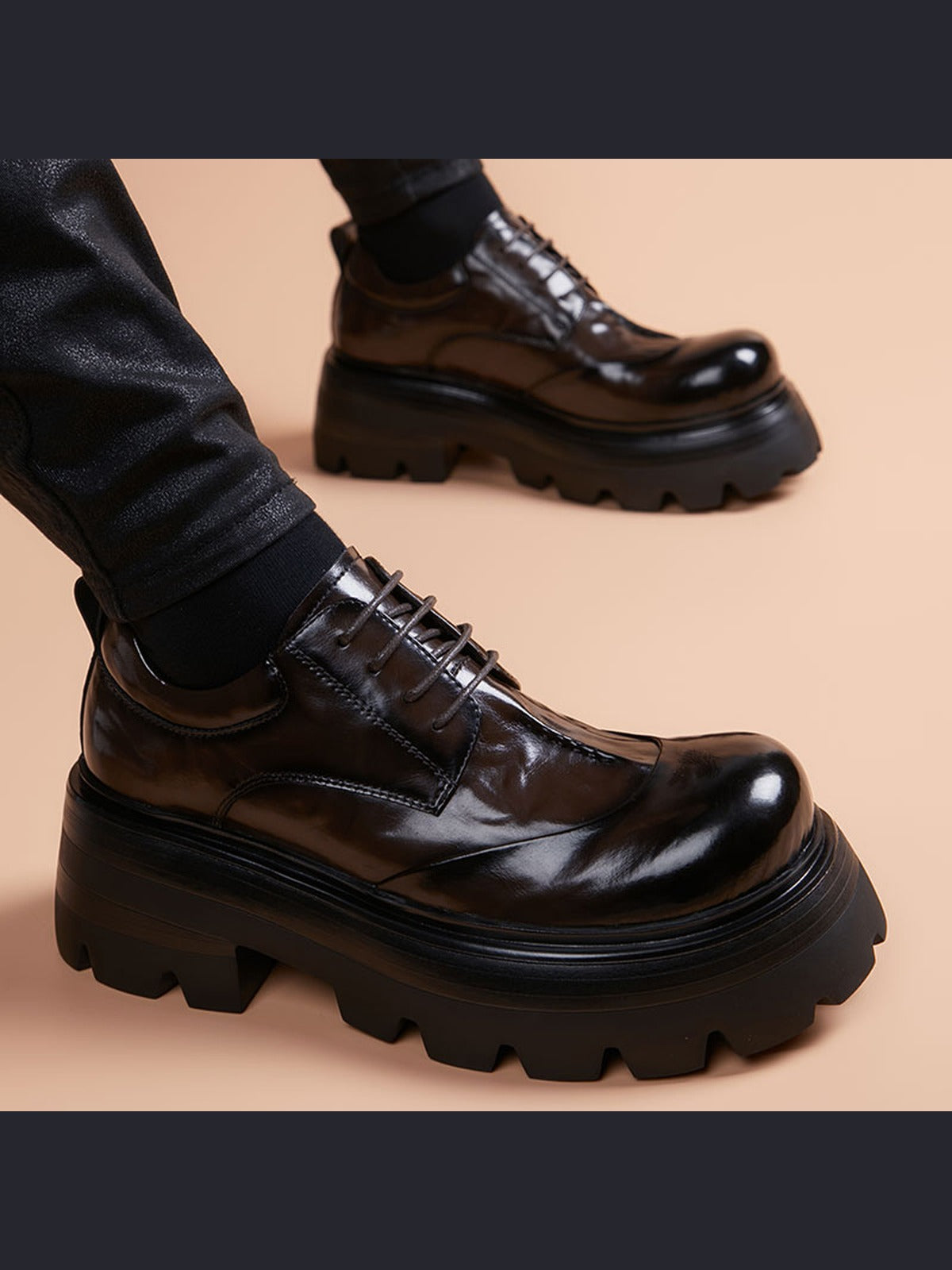 Brown handcrafted genuine leather shoes - color image
