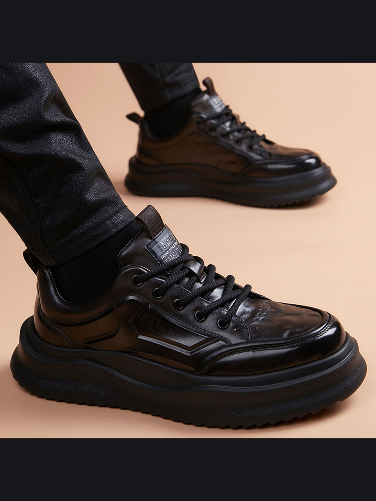 Brown handcrafted genuine leather shoes - color image