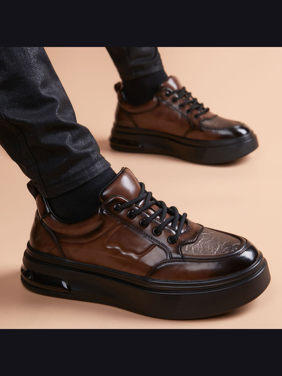 Brown handcrafted genuine leather shoes - color image