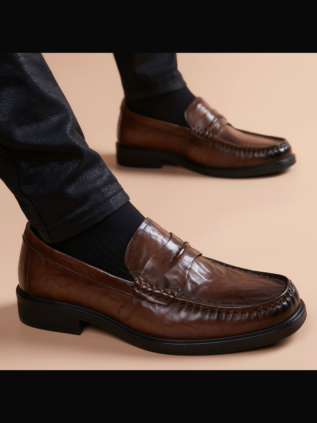 Brown handcrafted genuine leather shoes - color image