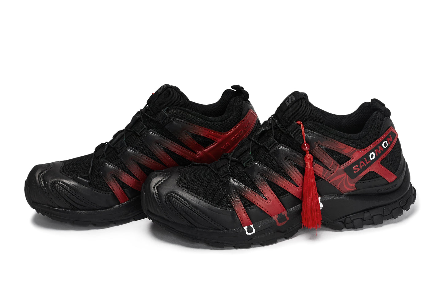Salomon XA Pro 3D La Yaute × 811 Manufacturing CNY Limited Edition Unisex Outdoor Shoes – Black, Red & Silver with Tassel Detail
