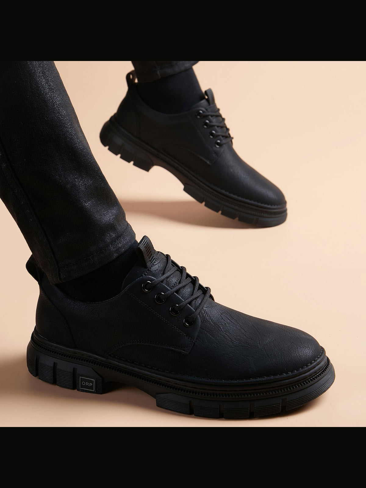 Black handcrafted genuine leather shoes - color image