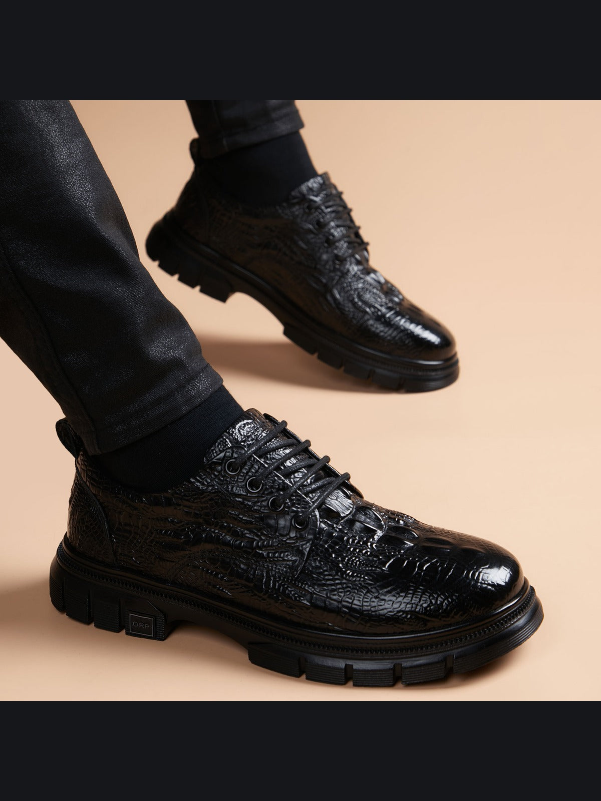 Black handcrafted genuine leather shoes - color image