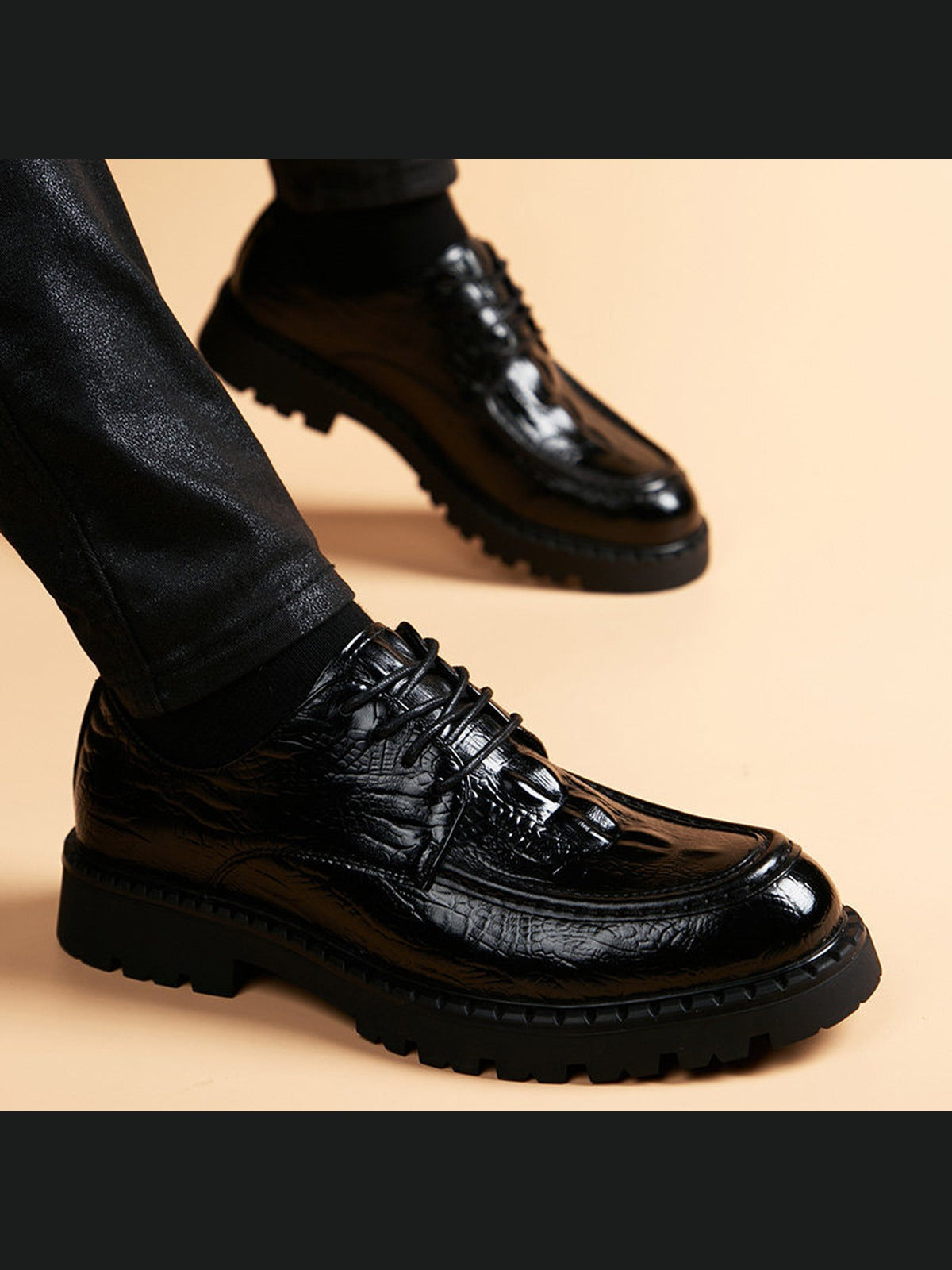 Black handcrafted genuine leather shoes - color image