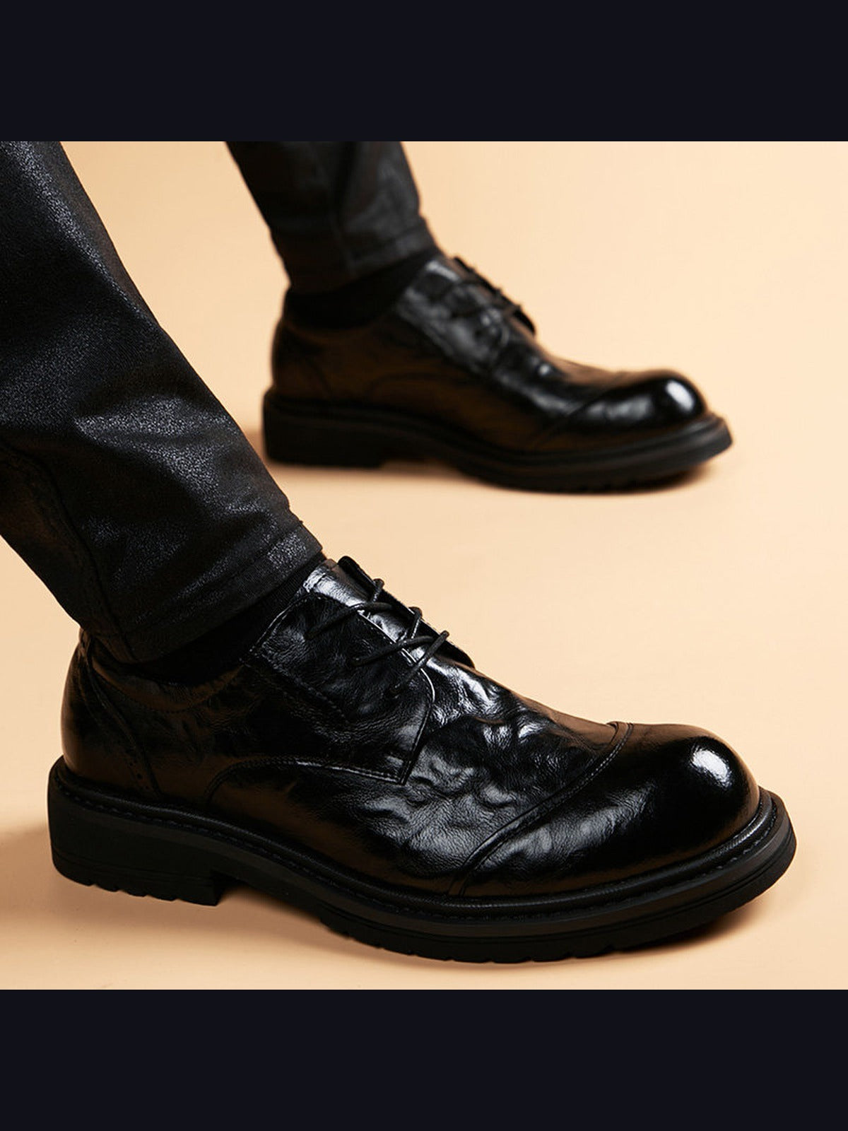 Black handcrafted genuine leather shoes - color image