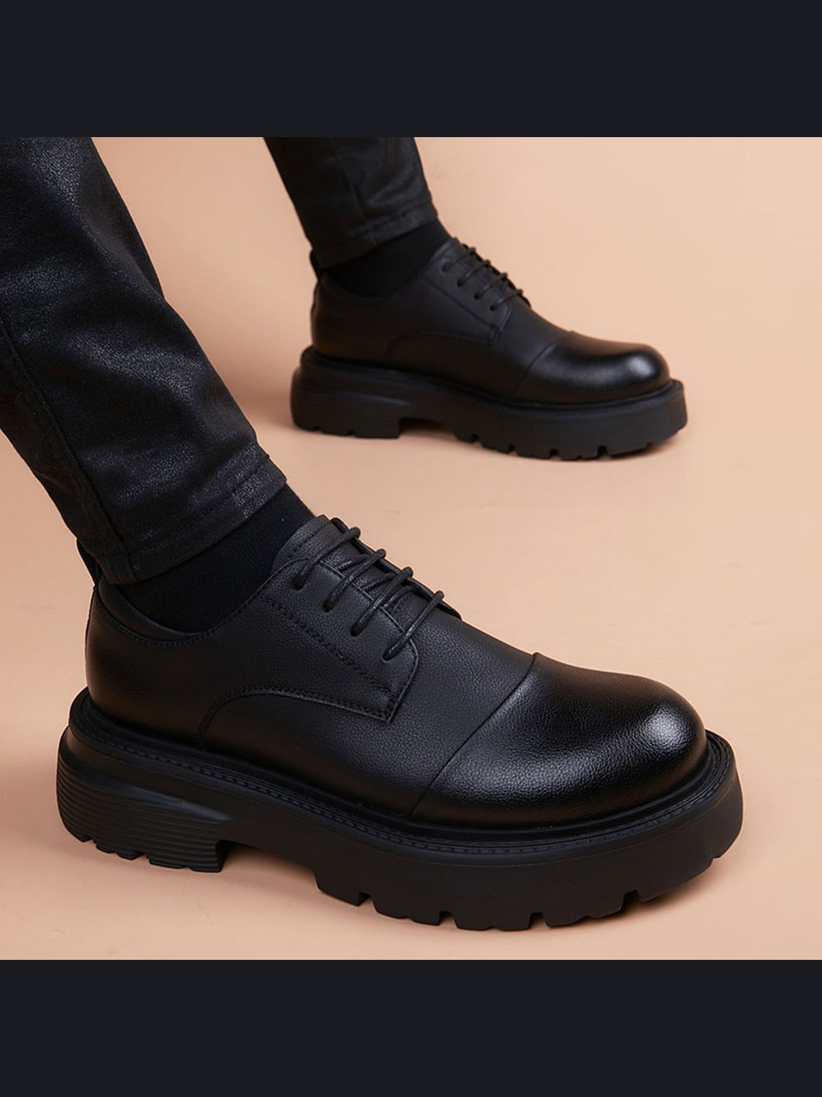 Black handcrafted genuine leather shoes - color image