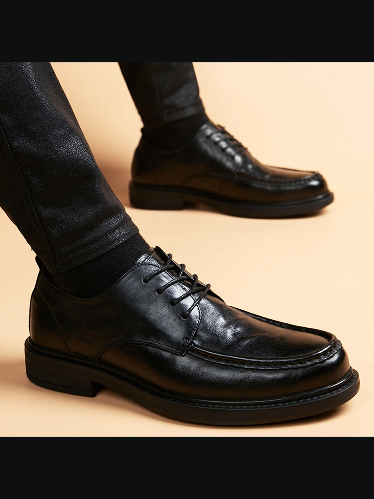 Black handcrafted genuine leather shoes - color image