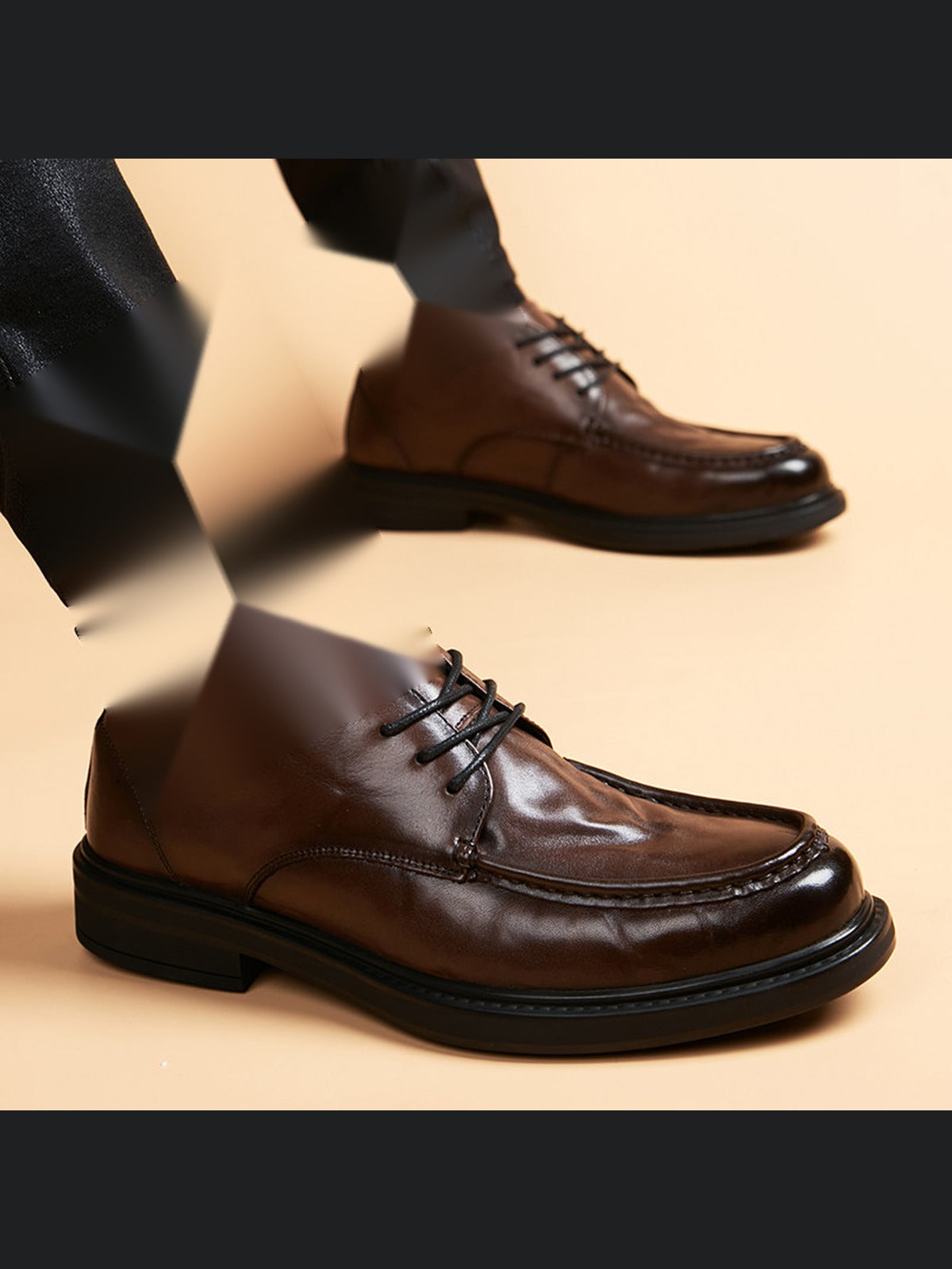 Brown handcrafted genuine leather shoes - color image
