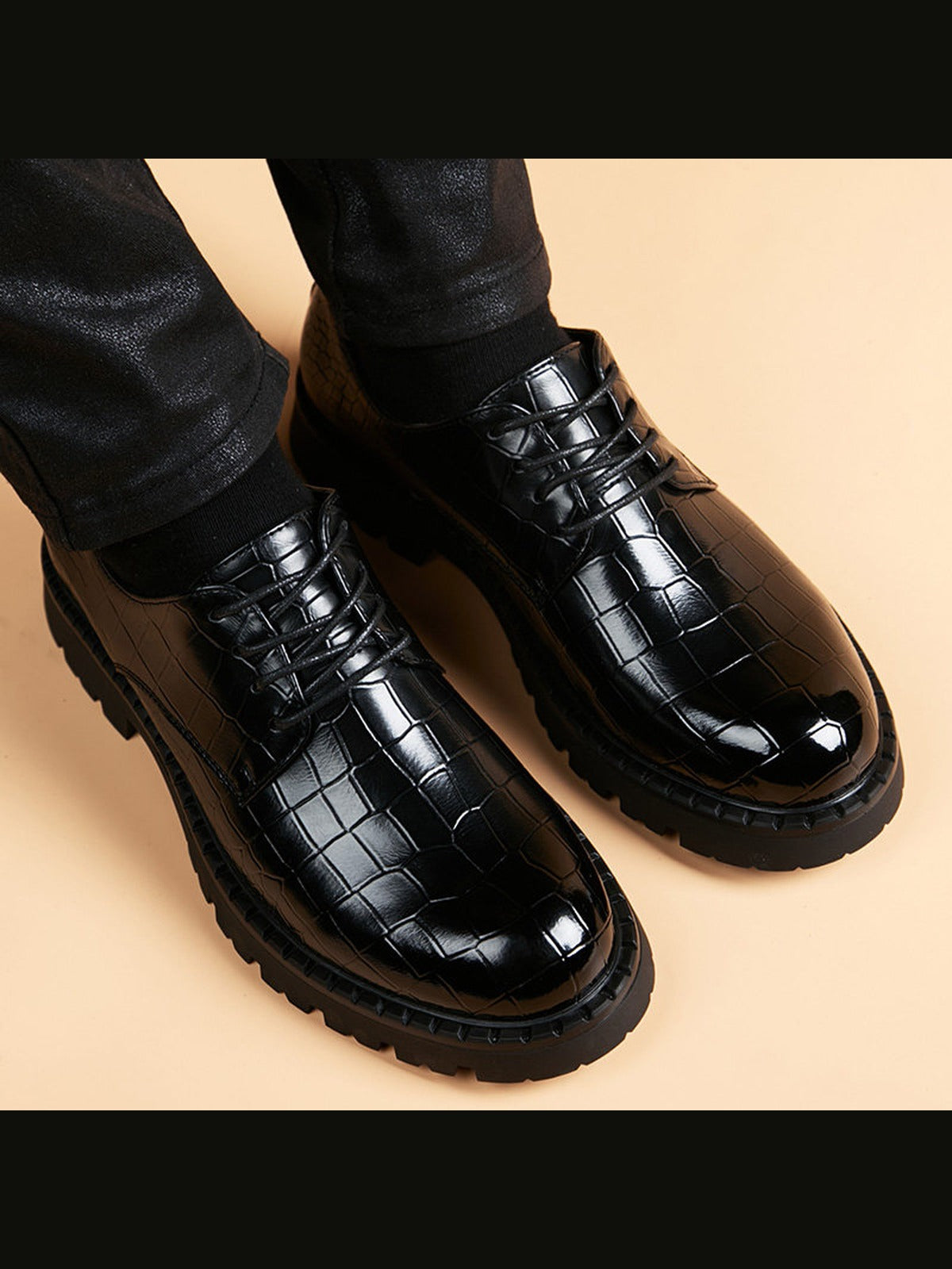 Black handcrafted genuine leather shoes - color image