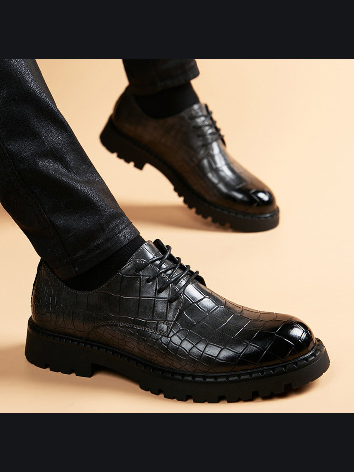 Gray handcrafted genuine leather shoes - color image