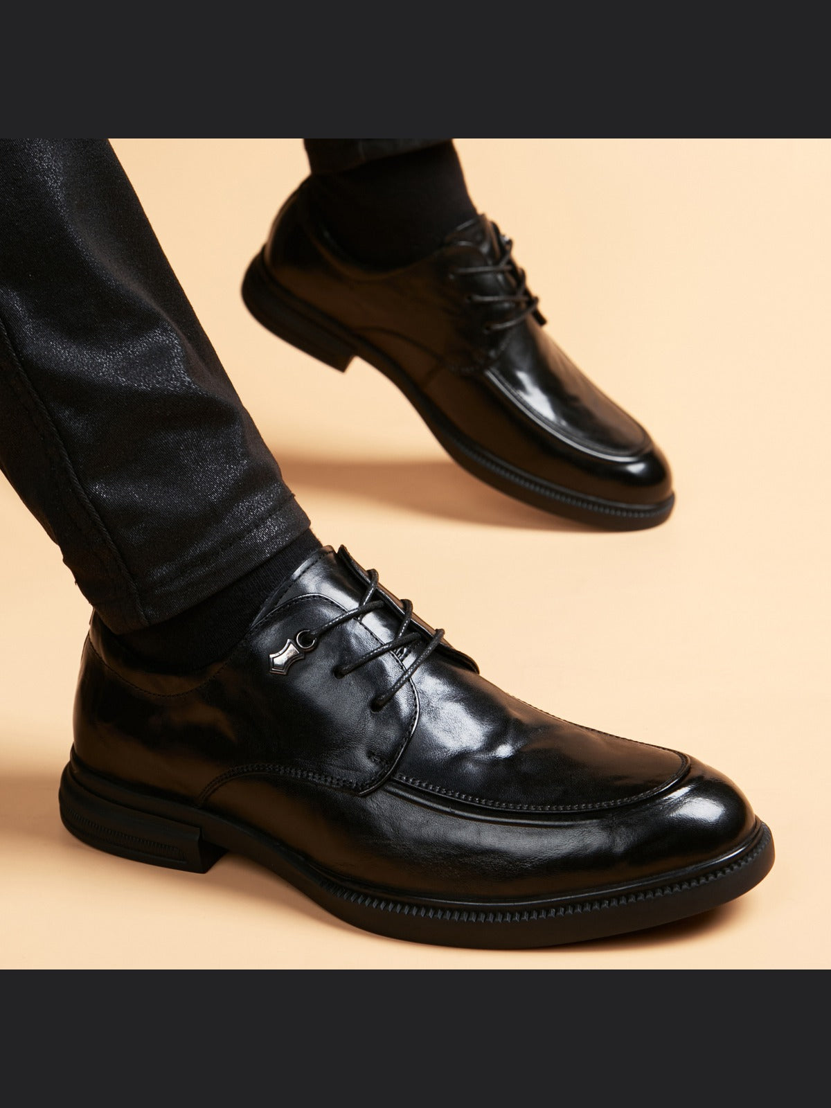 Black handcrafted genuine leather shoes - color image