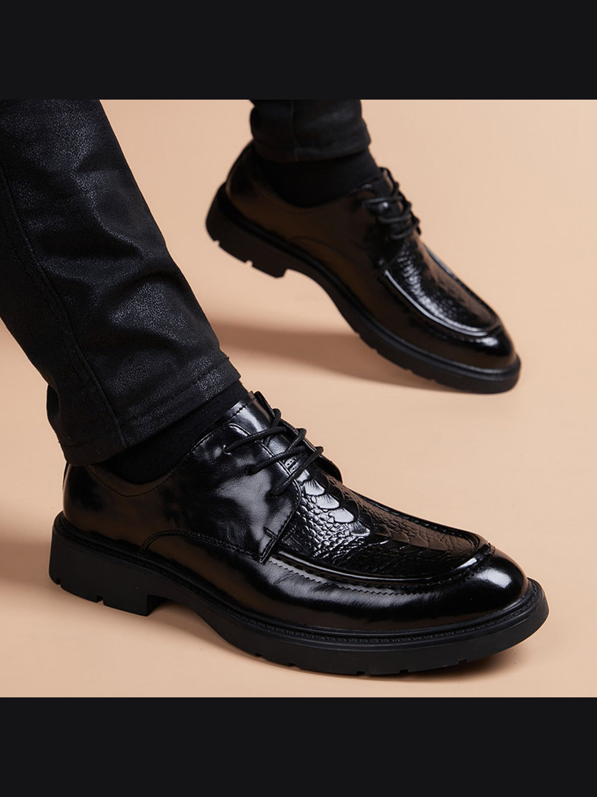 Black handcrafted genuine leather shoes - color image