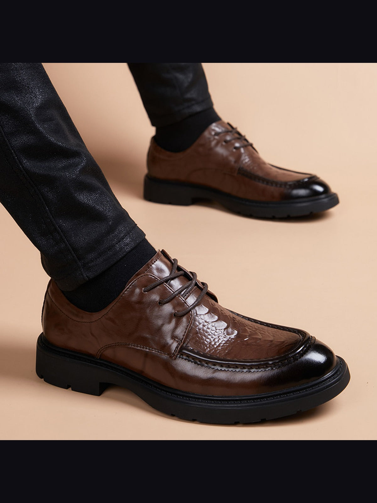 Brown handcrafted genuine leather shoes - color image
