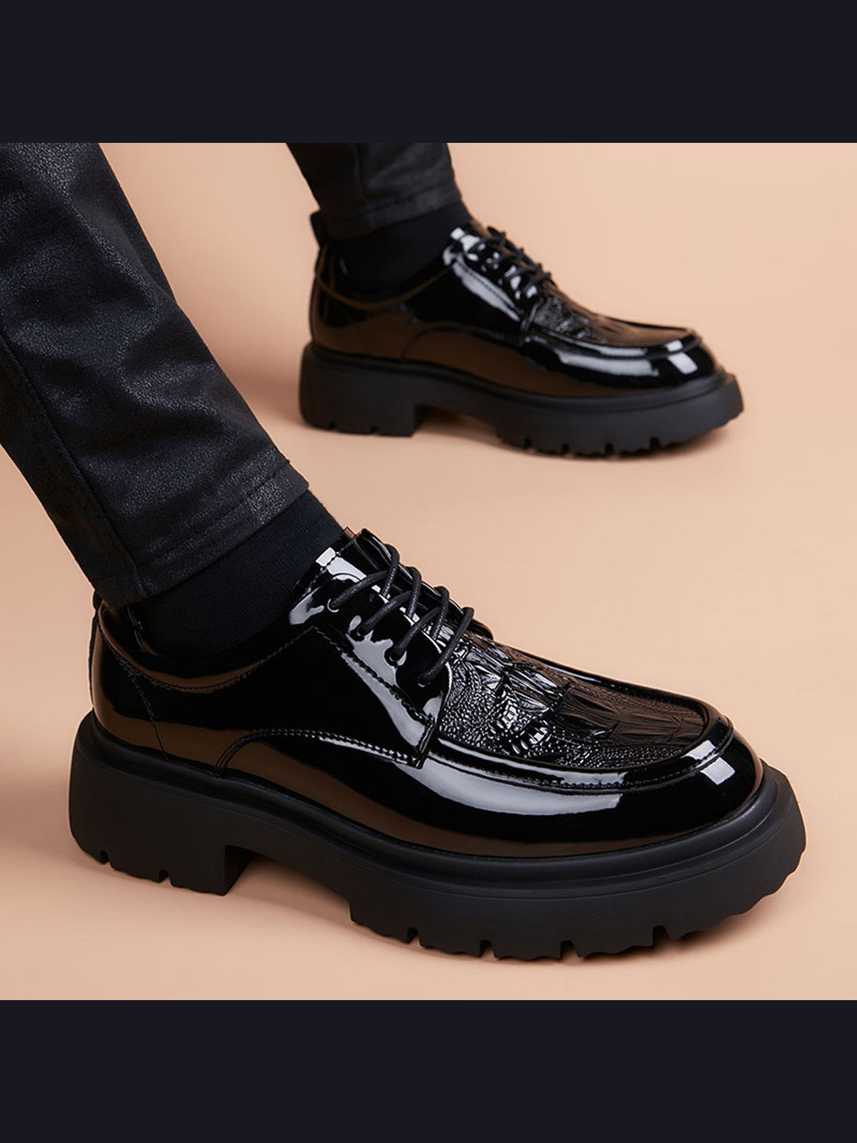 Black handcrafted genuine leather shoes - color image