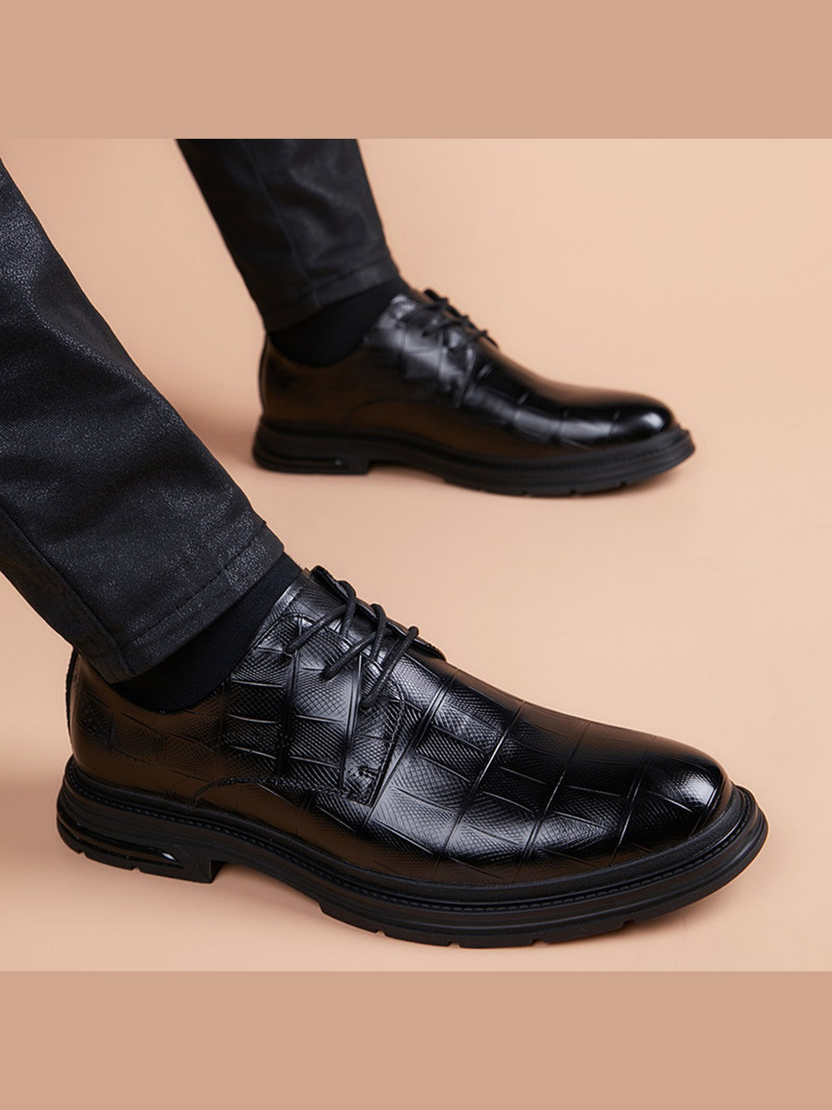 Black handcrafted genuine leather shoes - color image