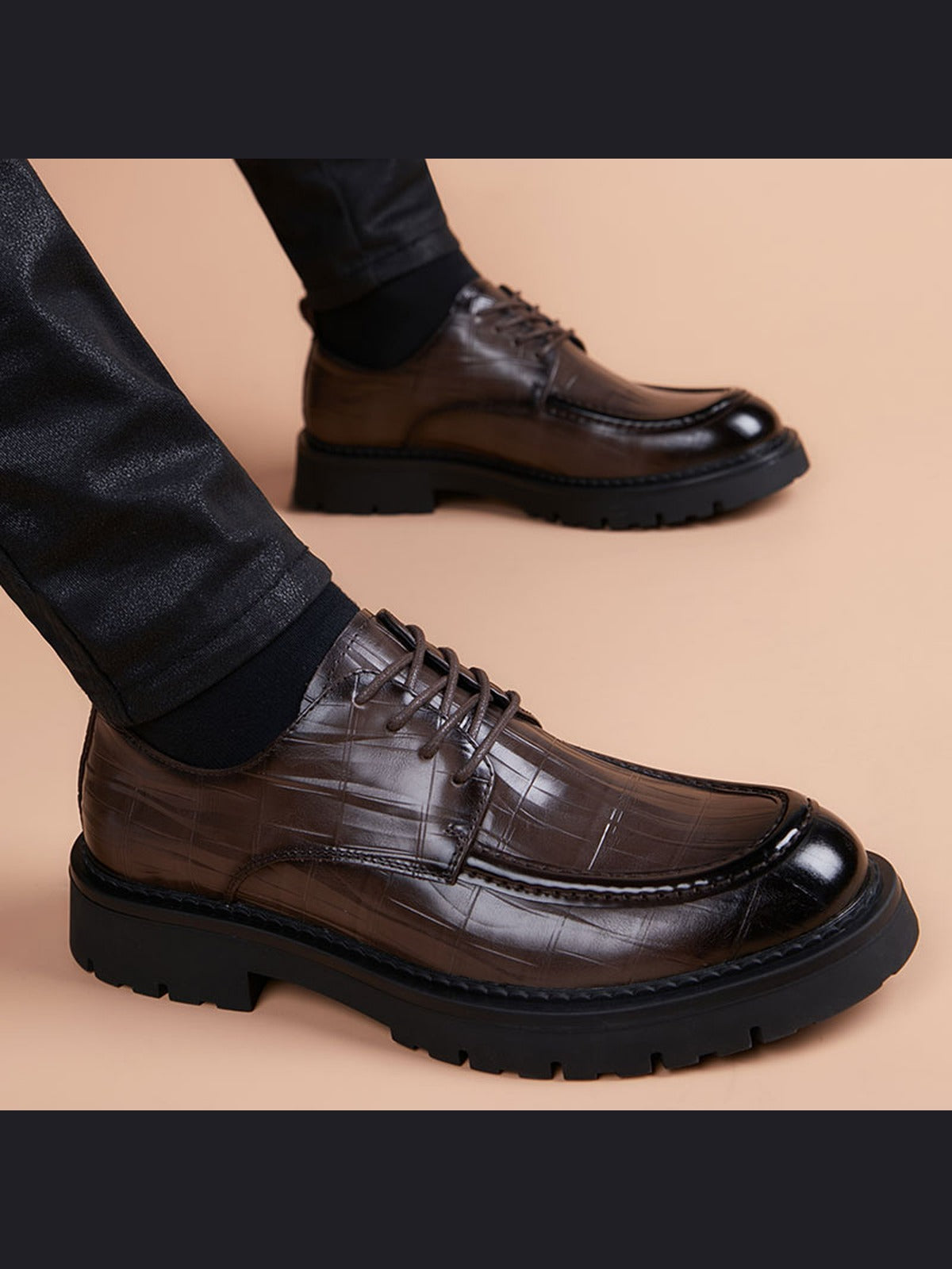Brown handcrafted genuine leather shoes - color image
