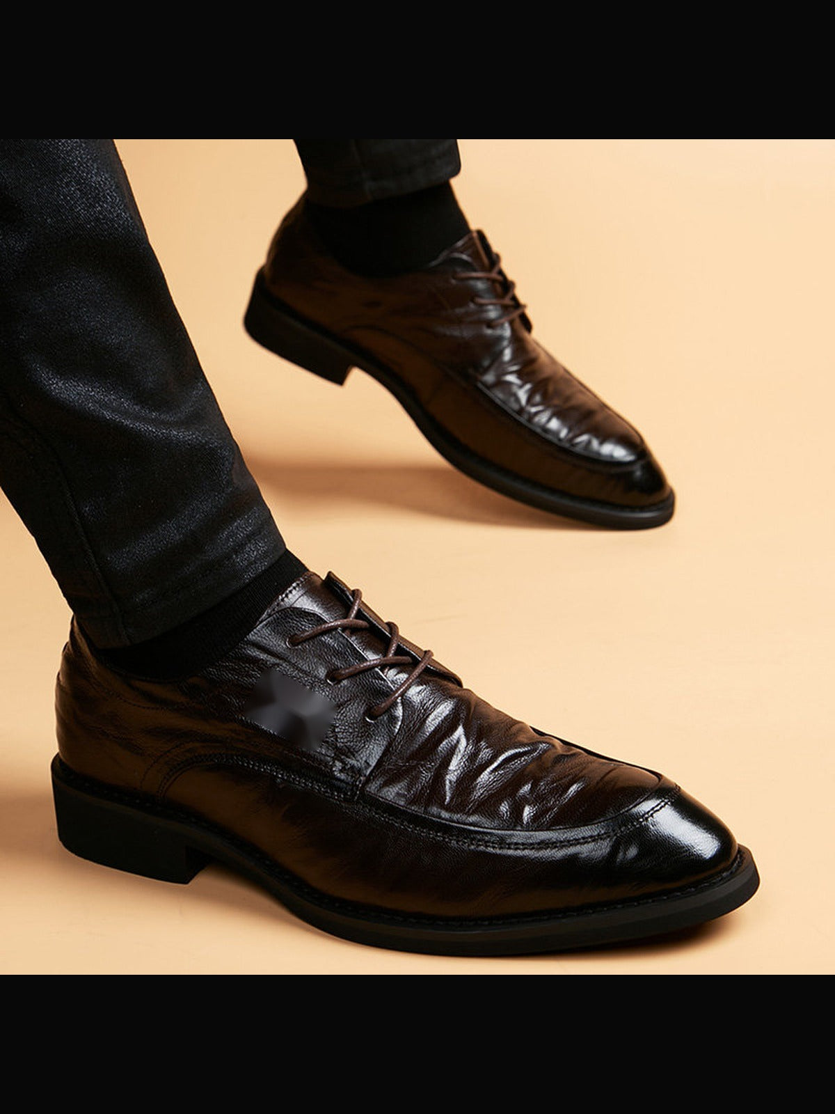 Brown handcrafted genuine leather shoes - color image