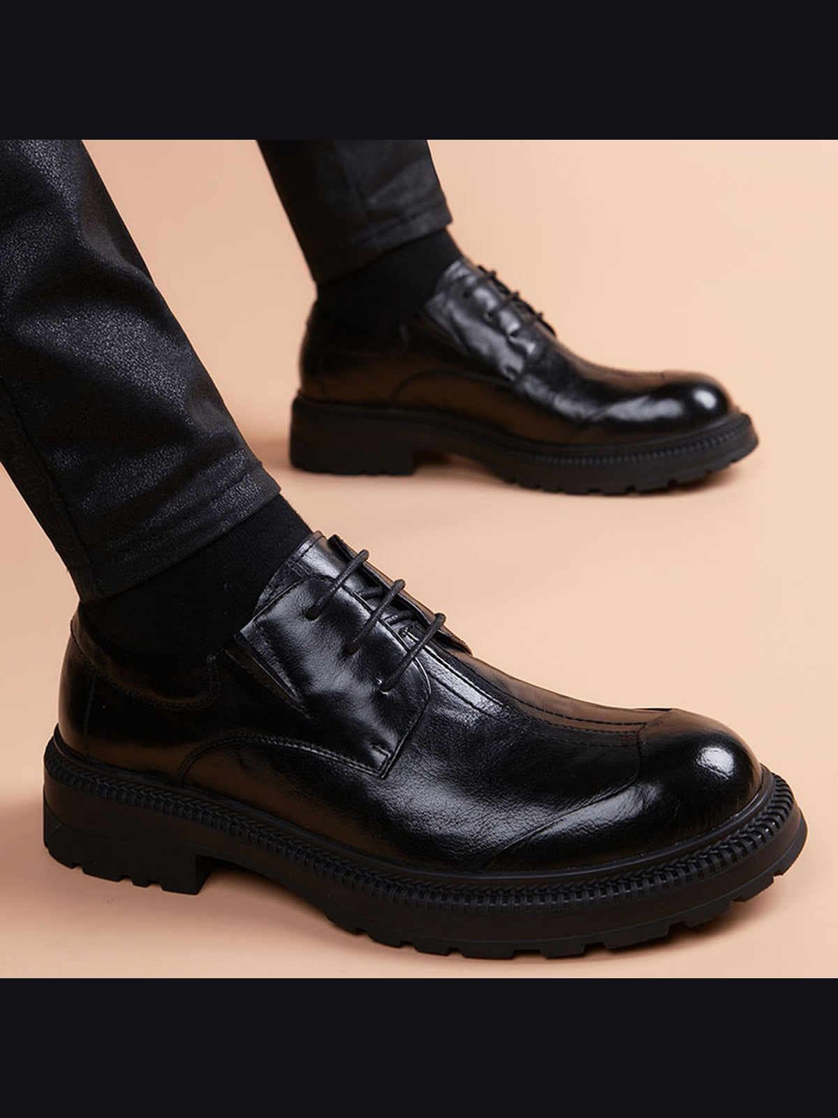 Black handcrafted genuine leather shoes - color image