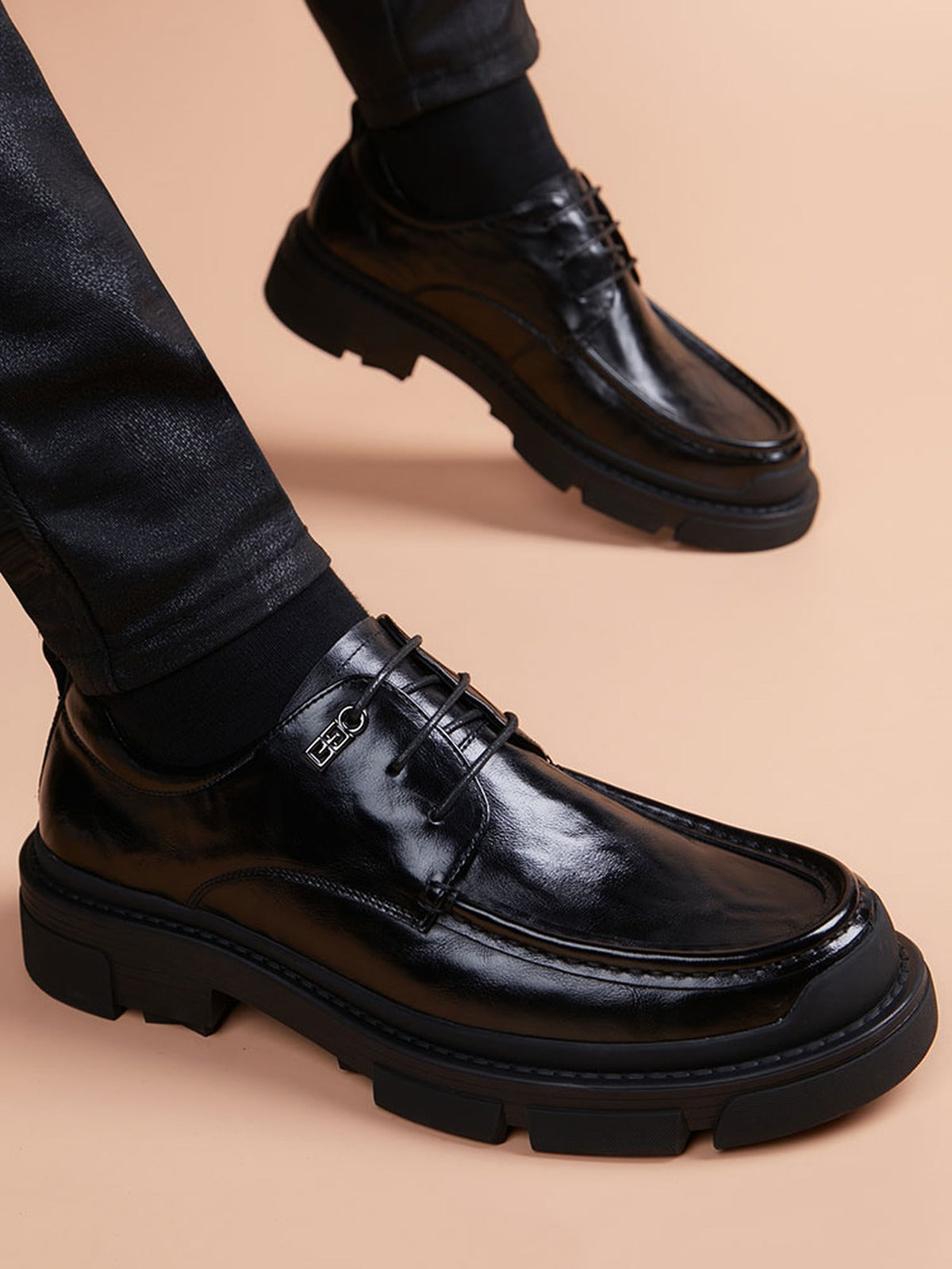 Black handcrafted genuine leather shoes - color image