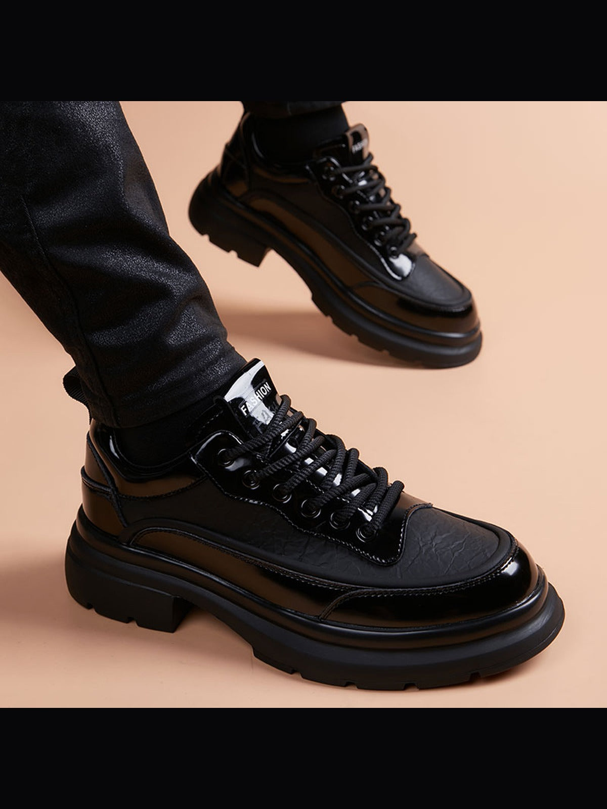 Black handcrafted genuine leather shoes - color image