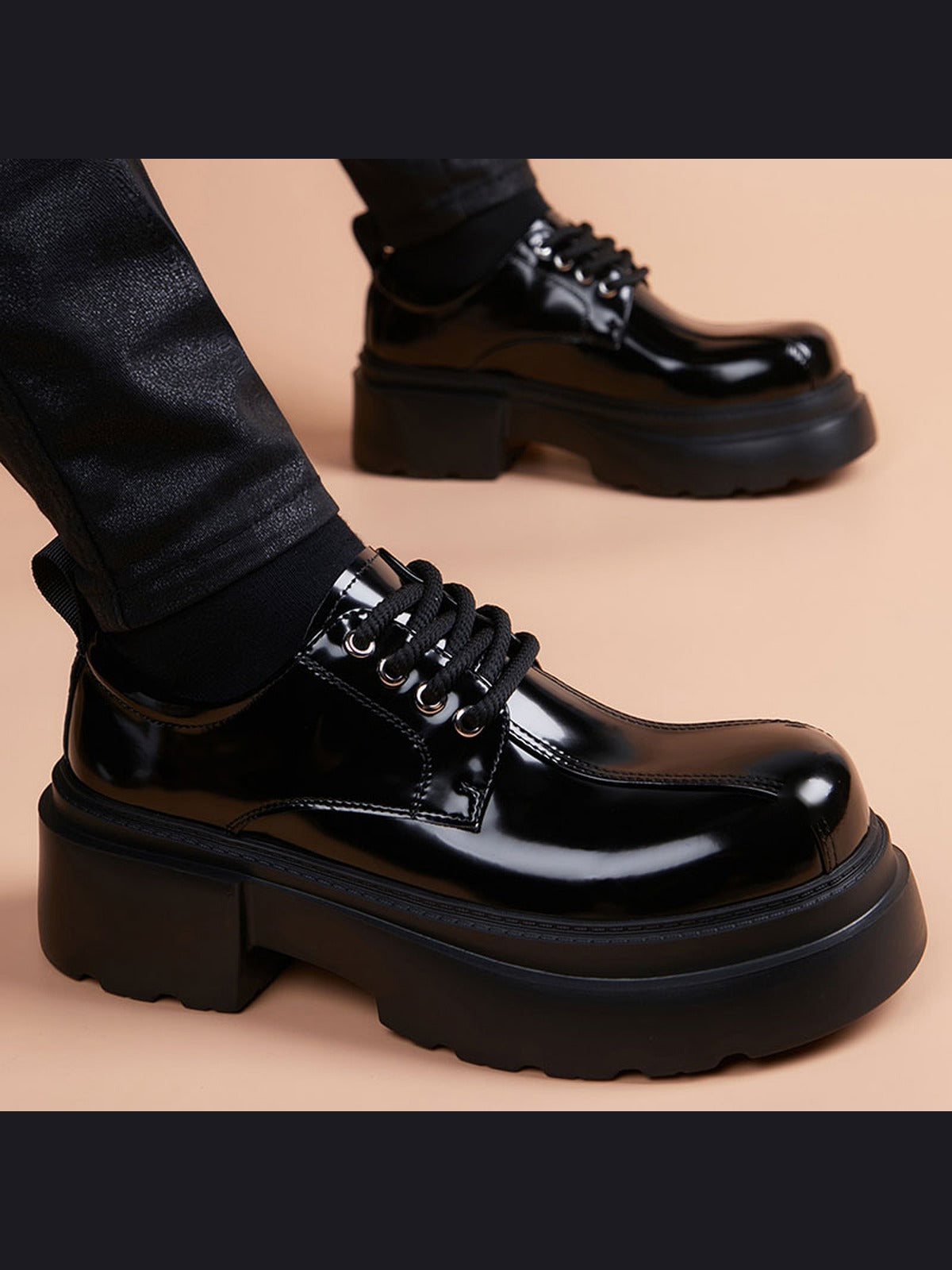 Black handcrafted genuine leather shoes - color image