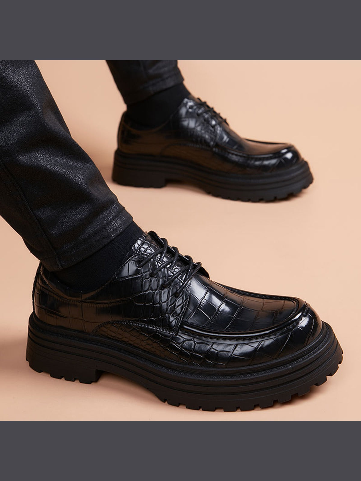 Black handcrafted genuine leather shoes - color image