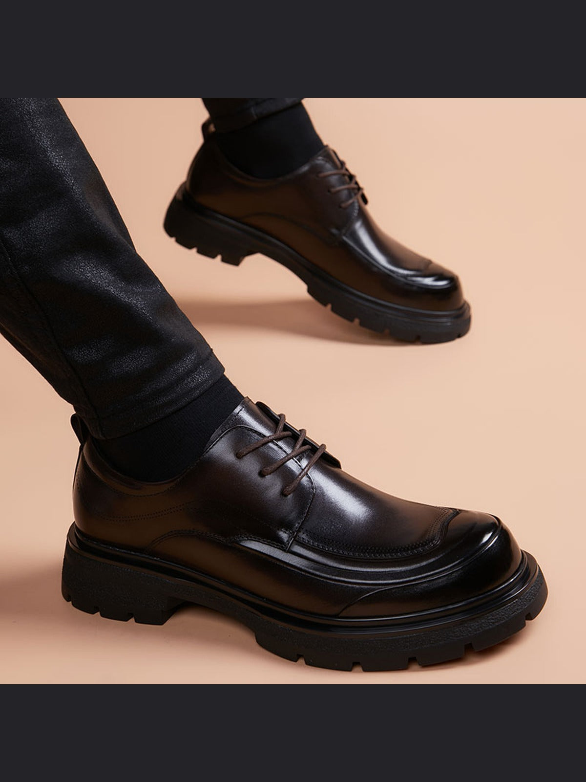 Brown handcrafted genuine leather shoes - color image