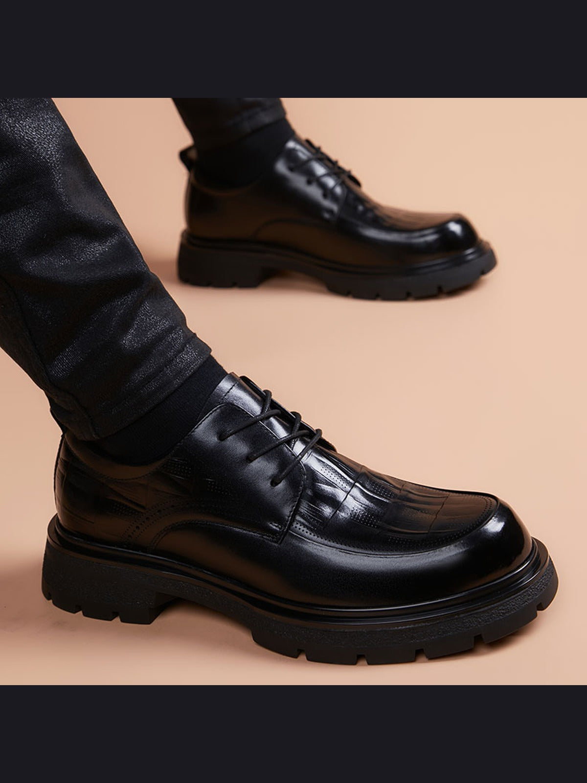 Black handcrafted genuine leather shoes - color image