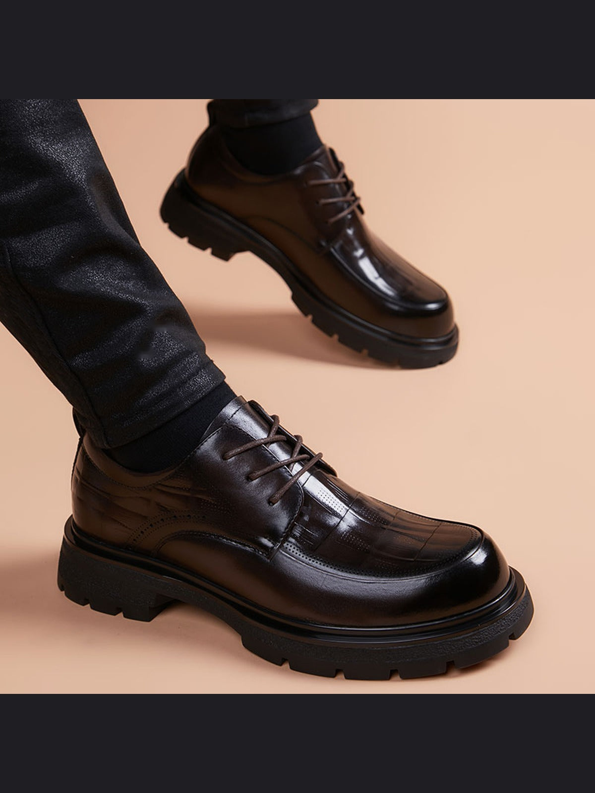 Brown handcrafted genuine leather shoes - color image