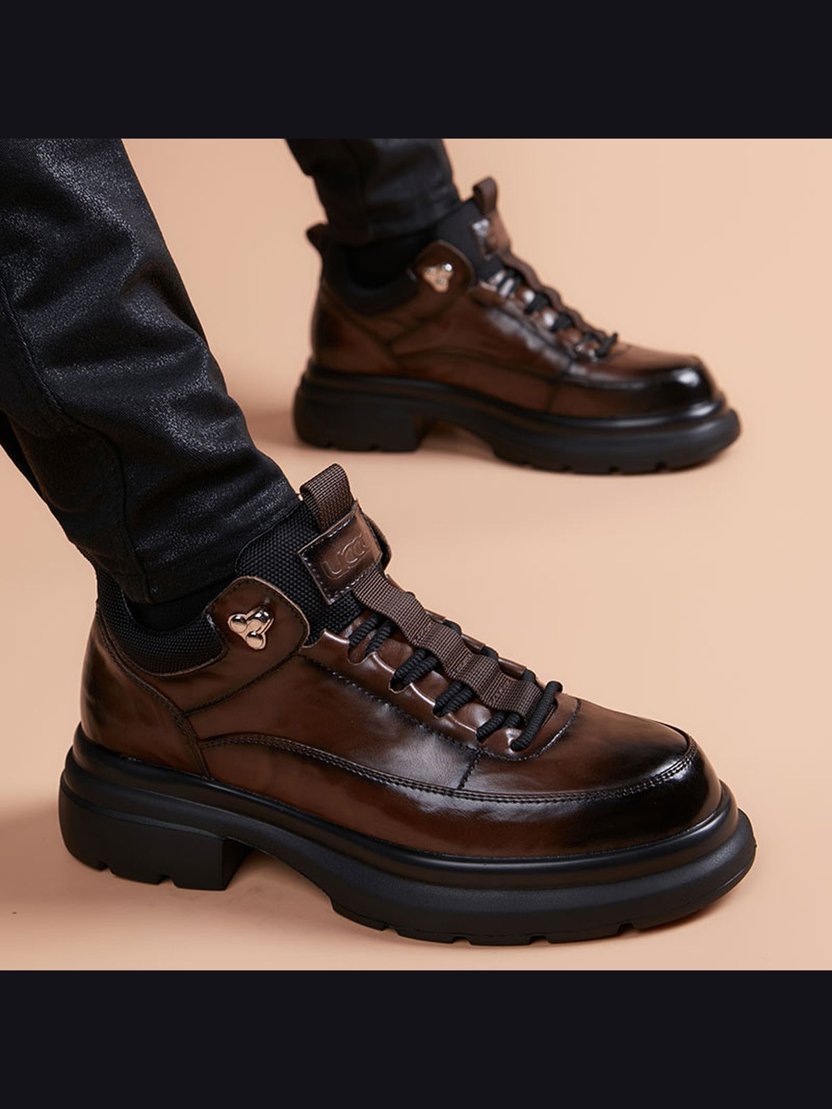 Brown handcrafted genuine leather shoes - color image