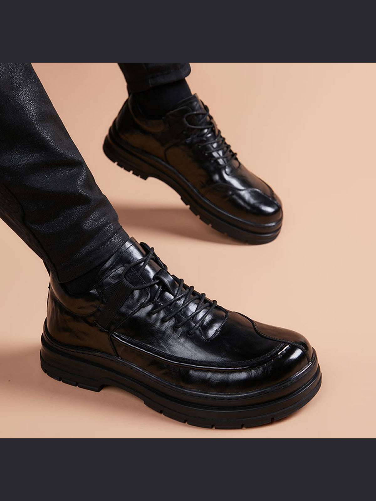 Black handcrafted genuine leather shoes - color image