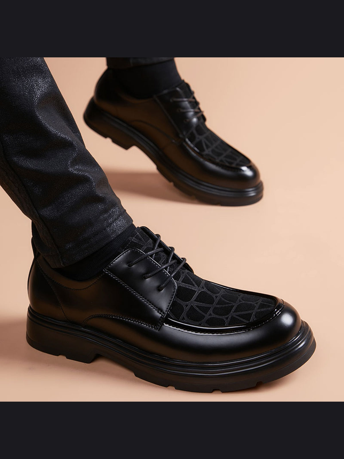 Black handcrafted genuine leather shoes - color image
