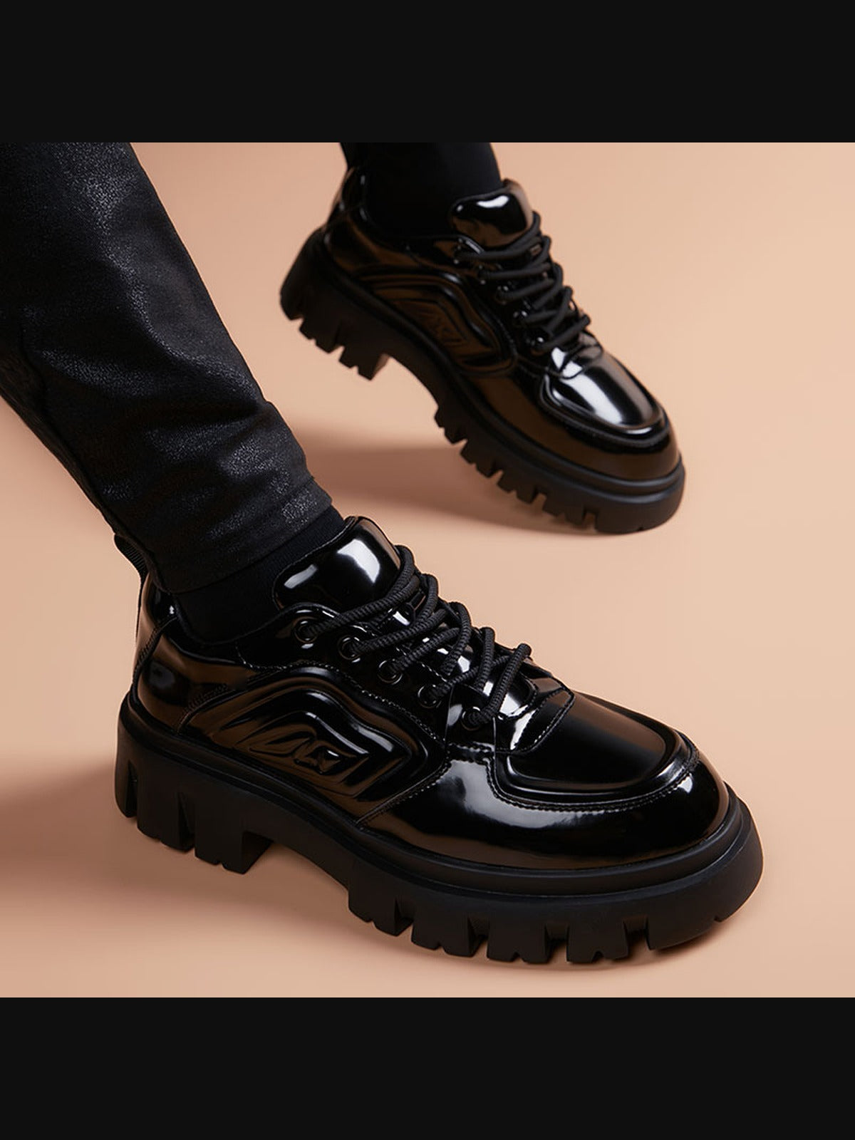 Black handcrafted genuine leather shoes - color image