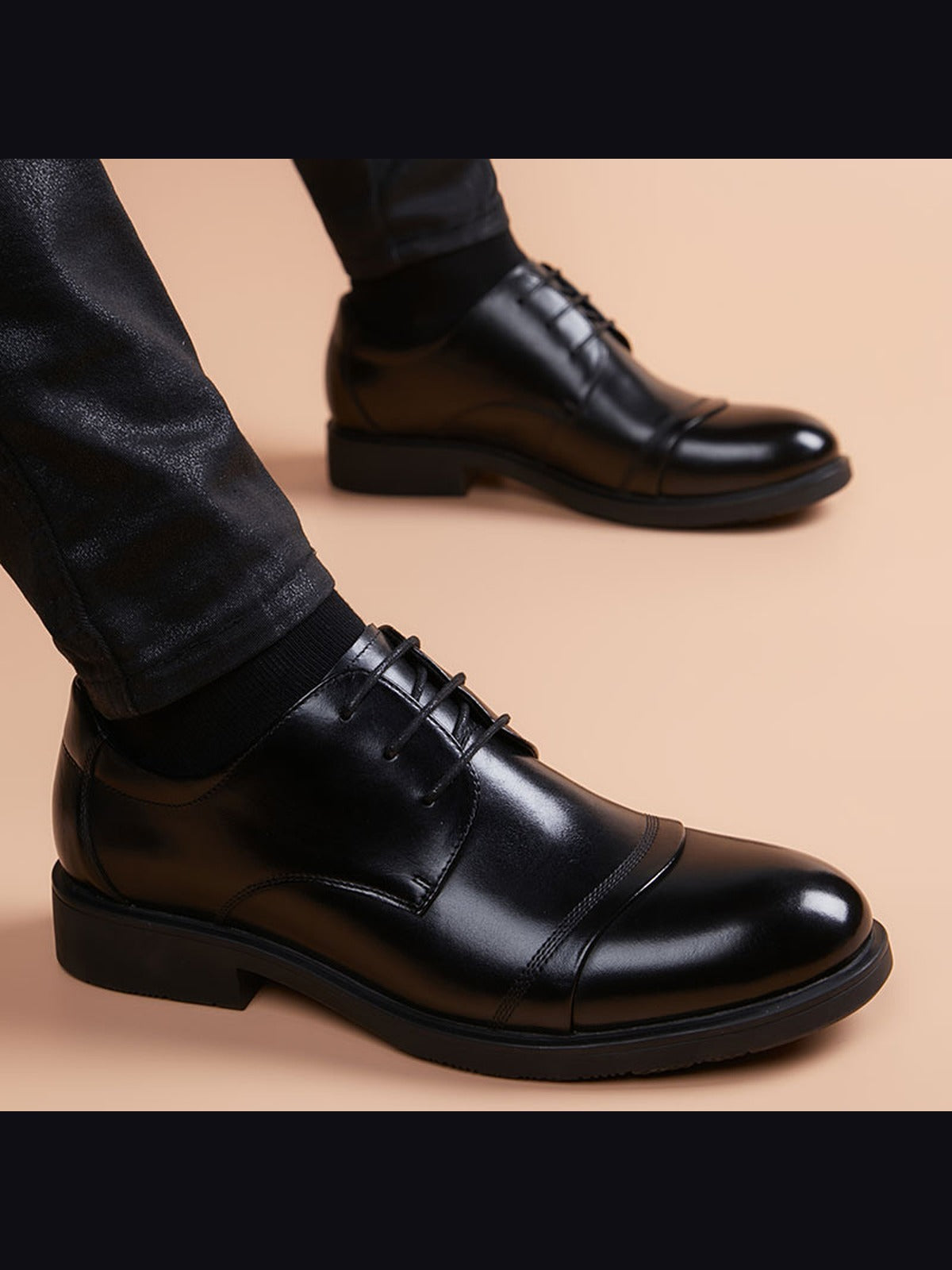 Black handcrafted genuine leather shoes - color image