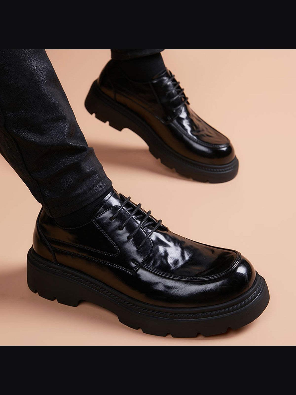 Black handcrafted genuine leather shoes - color image