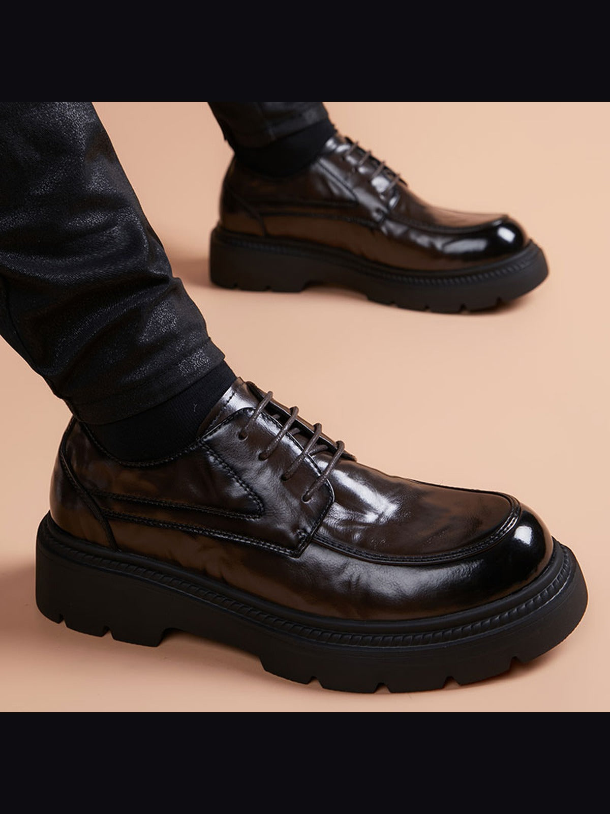 Brown handcrafted genuine leather shoes - color image