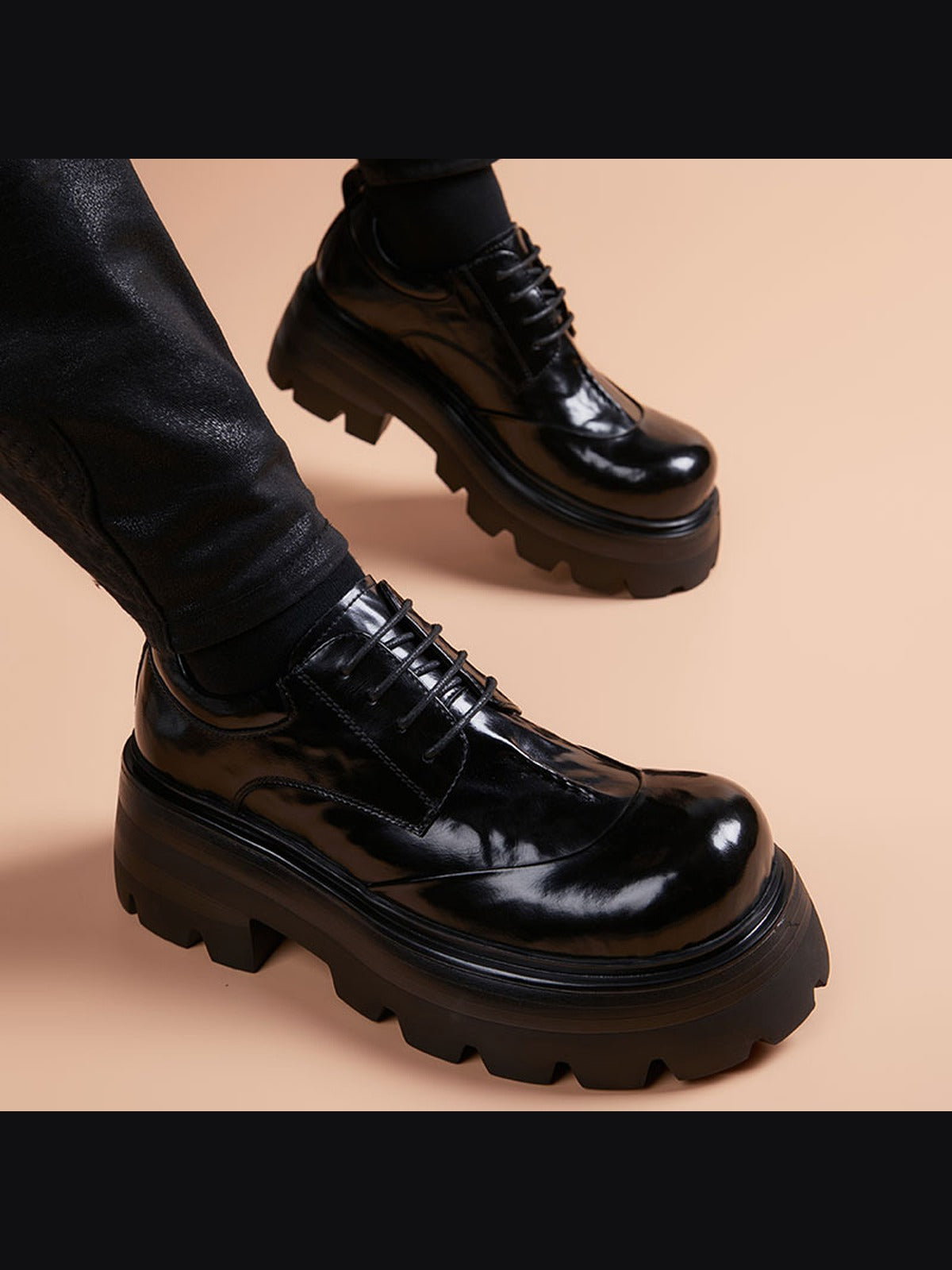 Black handcrafted genuine leather shoes - color image