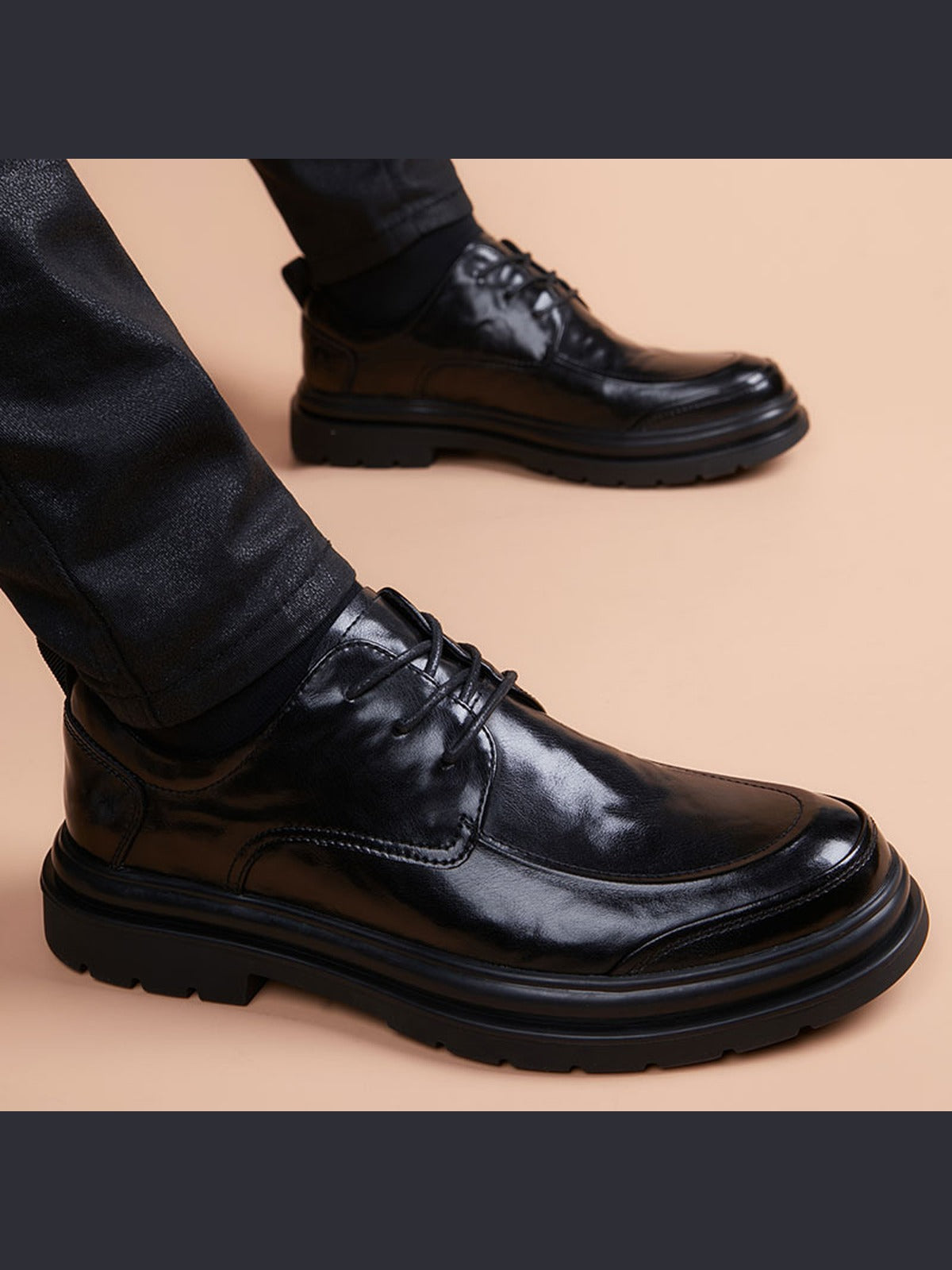 Black handcrafted genuine leather shoes - color image