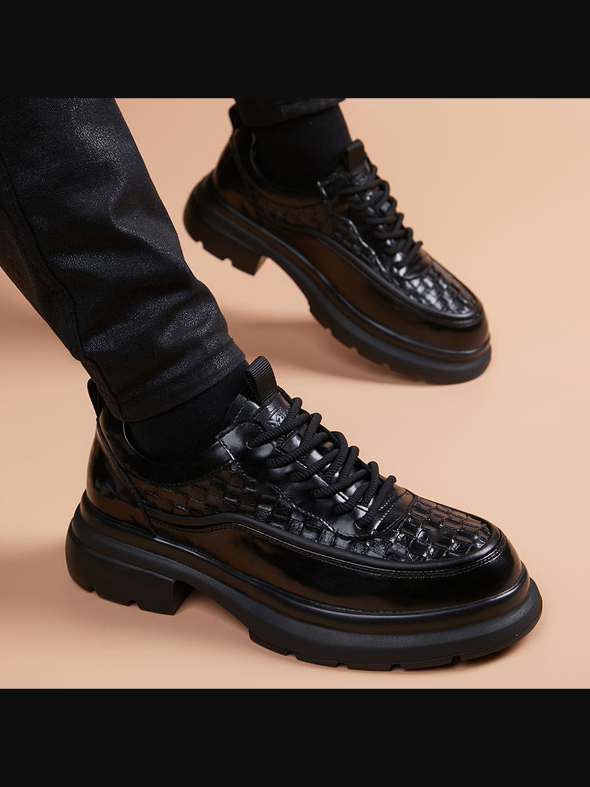 Black handcrafted genuine leather shoes - color image