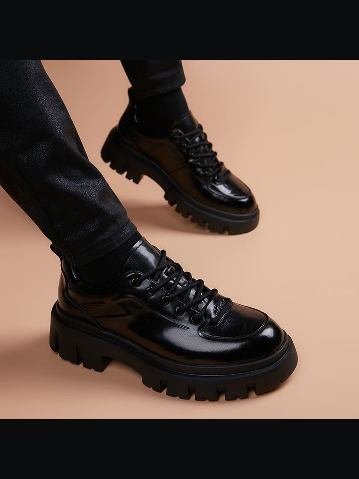 Black handcrafted genuine leather shoes - color image
