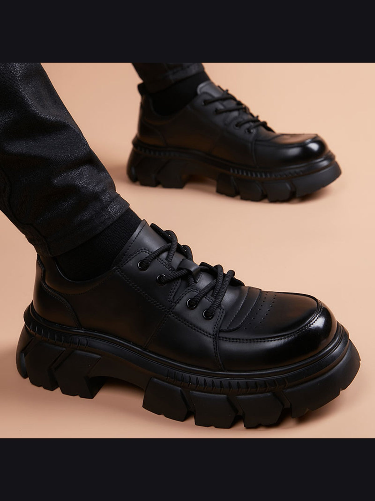 Black handcrafted genuine leather shoes - color image