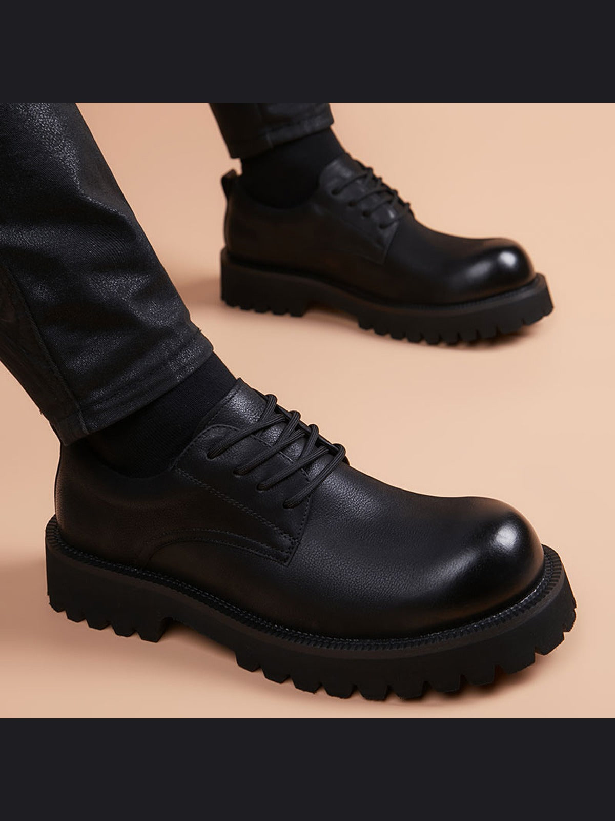 Black handcrafted genuine leather shoes - color image