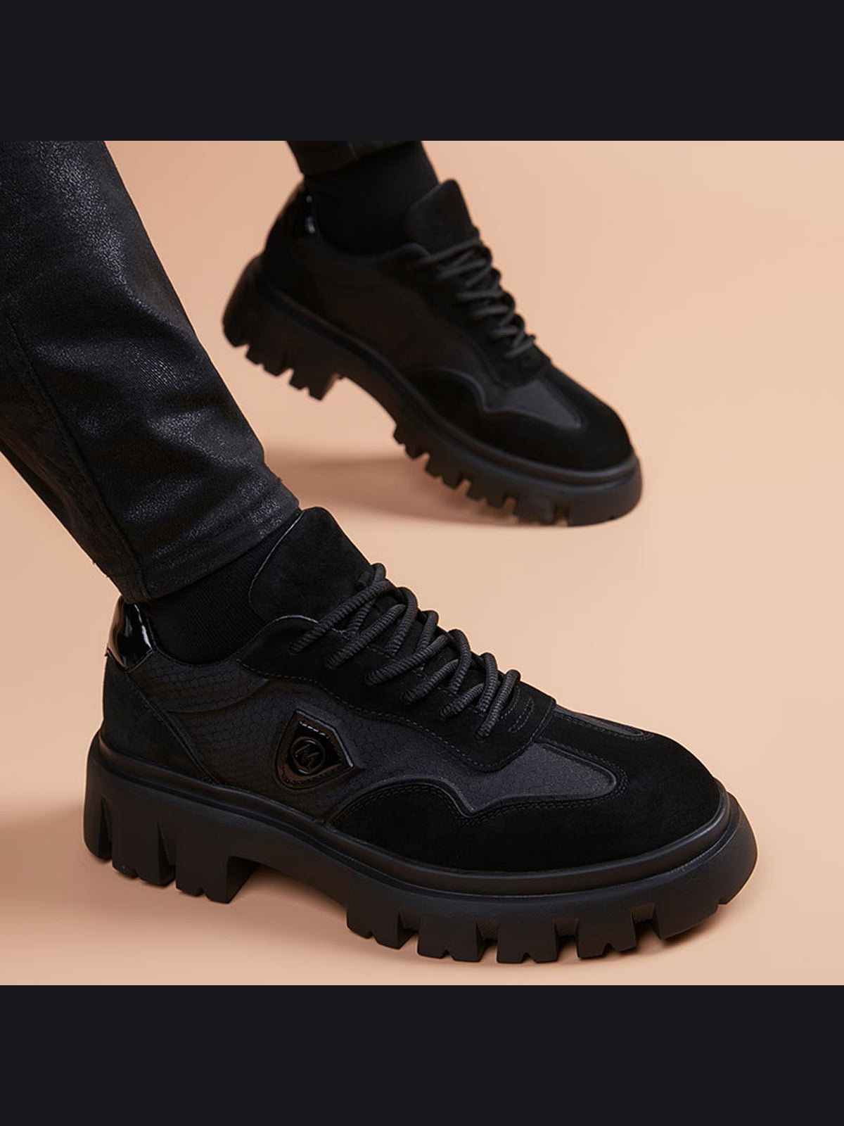 Black handcrafted genuine leather shoes - color image