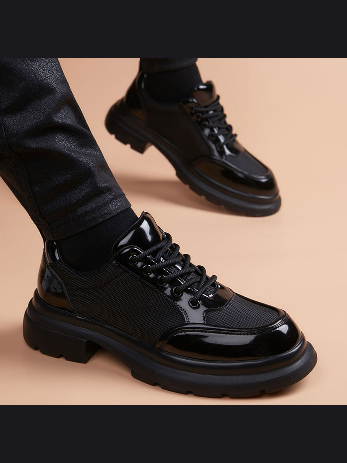 Black handcrafted genuine leather shoes - color image