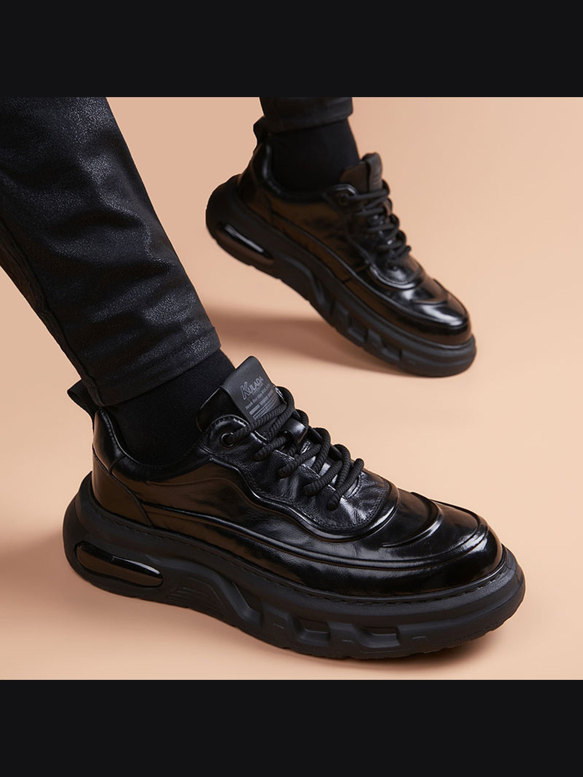 Black handcrafted genuine leather shoes - color image