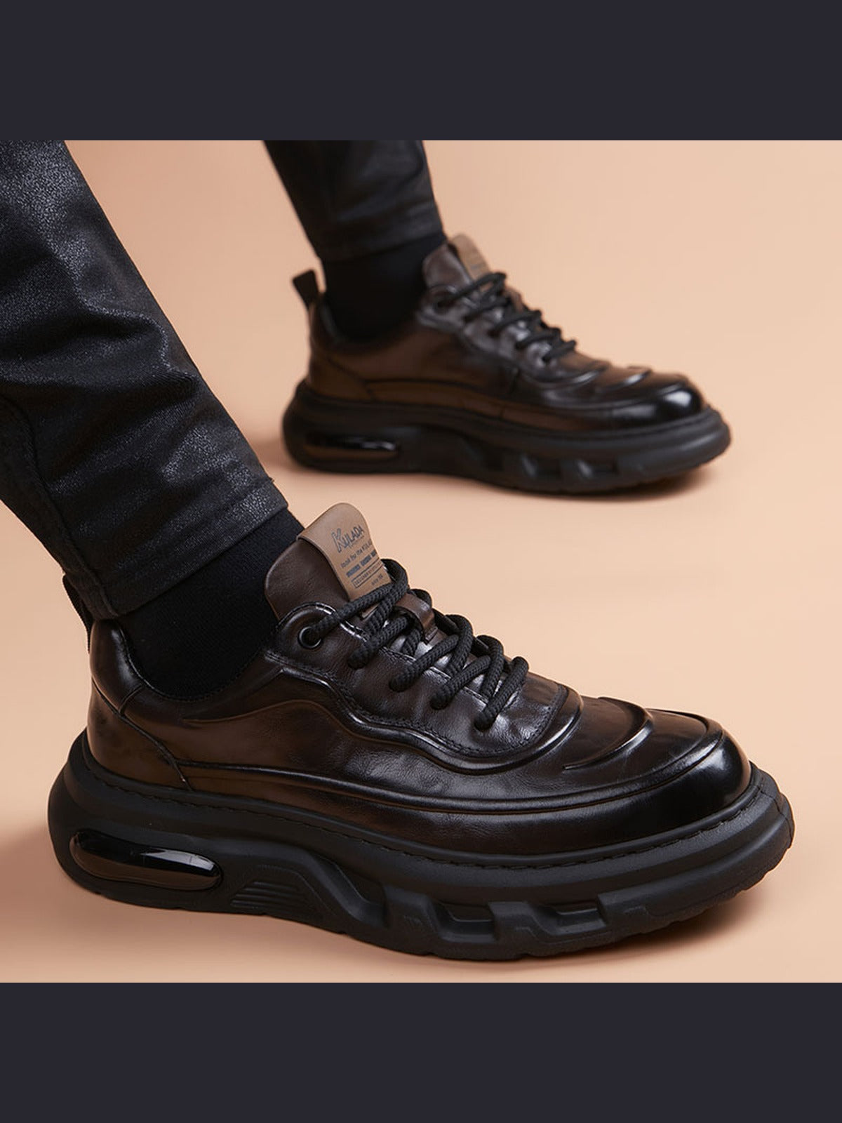 Brown handcrafted genuine leather shoes - color image