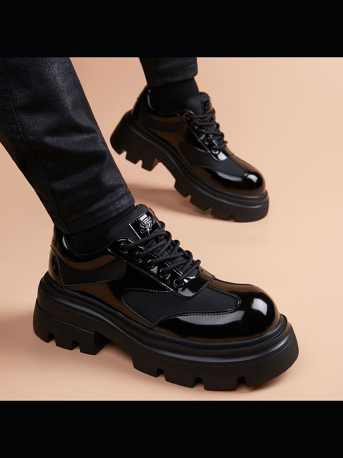 Black handcrafted genuine leather shoes - color image