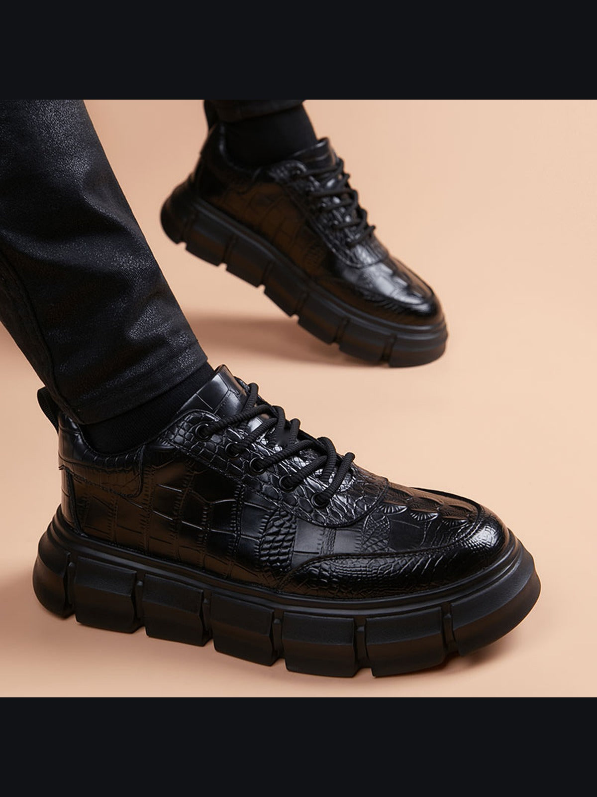 Black handcrafted genuine leather shoes - color image